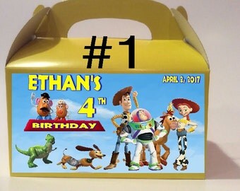 Qty 4 Toy Story, Birthday Personalized, Party Goody Boxes