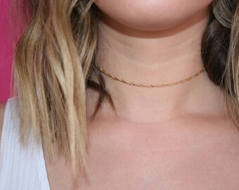 Gold Chain Choker, Twisted Gold Chain Choker, Delicate Gold Choker, Gold Choker, Dainty Gold Choker (A48)