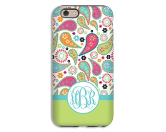 iPhone 7 case, Galaxy S8 case, paisley, monogram, personalized, Google Pixel case, LG G6 case, iPhone 7 Plus case, 3D phone case, tough case