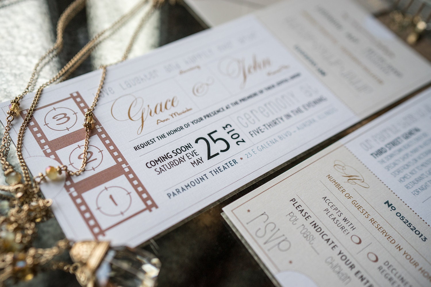 Vintage Movie Ticket Wedding Invitation Perforated RSVP Mixed