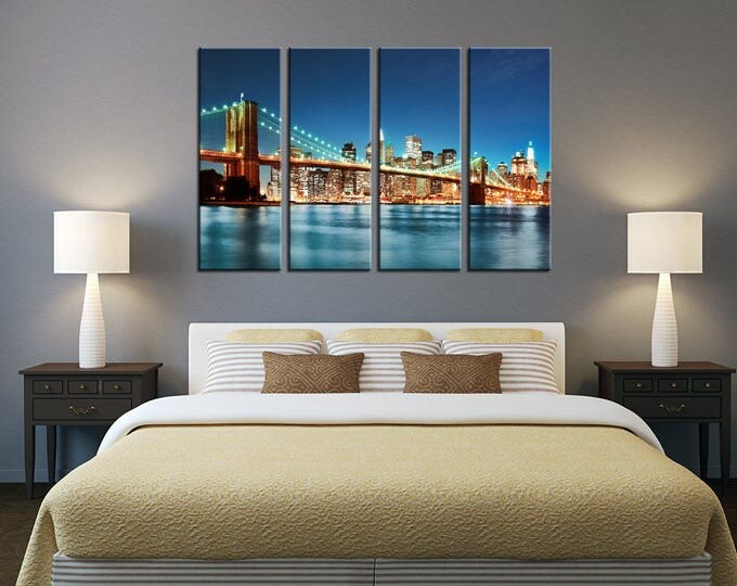 Buy Brooklyn Bridge canvas wall art, New York brooklyn bridge art, Night brooklyn bridge print, New York cityscape landscape wall art canvas