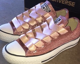 Weekend SALECustom Made Rose Gold glitter Converse shoes