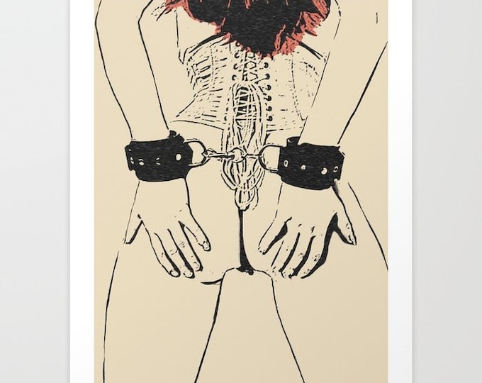 Erotic Art Giclée Print - Naughty bondage, sensual bdsm, fetish art print, tied girl nude, naked body, sensual bdsm artwork, high res 300dpi