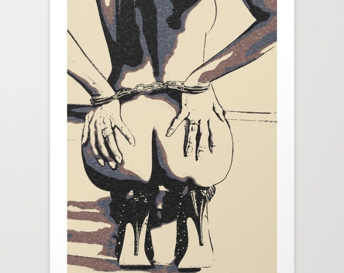 Erotic Art Giclée Print - Dark bondage, sensual, bdsm, fetish art print, tied girl nude, naked body, sensual bdsm artwork, high res 300dpi