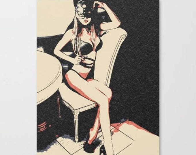 Erotic Art Canvas Print - Fetish Queen, unique sexy pop art style print, Perfect nude girl in seducing pose, sensual high quality artwork
