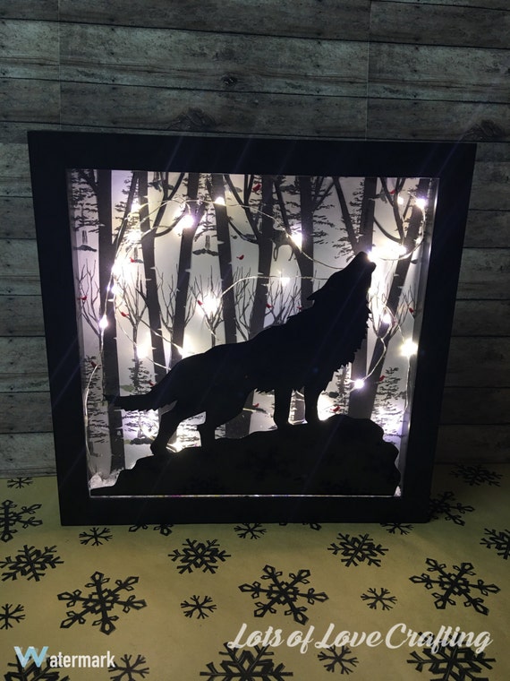 wolf lighted shadow box wolf lighted shadow box