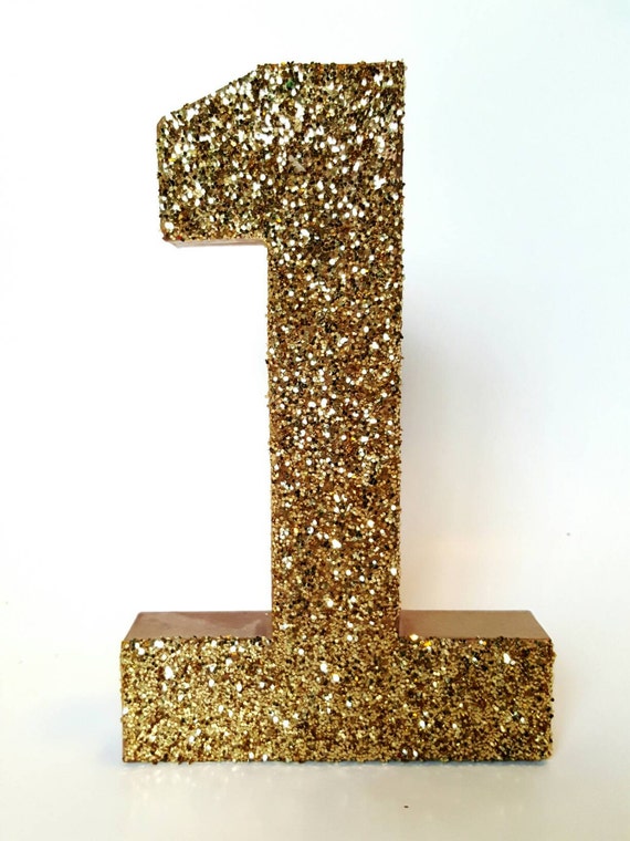 Glitter Number One Glitter Gold Paper Mache 8 Tall