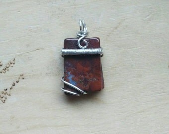 Pendentif En Jaspe Pierre De Sang Naturel - Rouge Intense, Fermoir Or Blanc 18 Carats, Longueur 1,5 Pouce