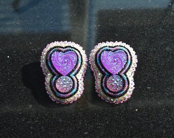 Purple Hearts Beaded Earrings