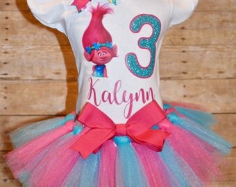 trolls birthday shirt and matching BOW/TUTU.