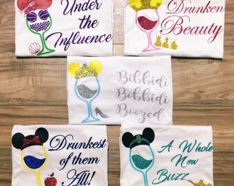 Princess drinking team, food and wine shirts, disney shirts