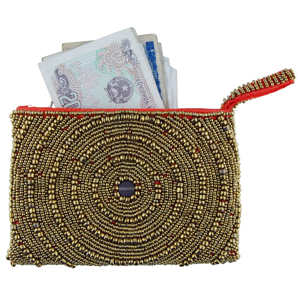 Hand Beaded Bronze Coin Purse Mini Clutch. Made in Bali