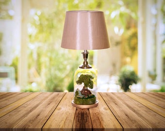 Handmade Table lamp, bell jar lamp, Hobbit house, Bedside table lamp, Home decor, brass Lamp