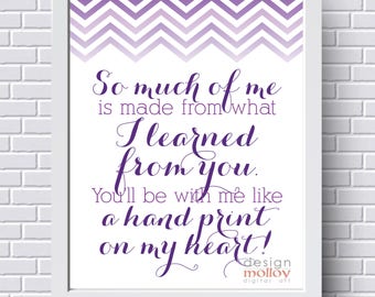 Gift for Mentor - Handprint on My Heart - Wicked the Musical - Gift for Music Teacher - For Good Wicked - Teacher Gift Idea - Printable Gift