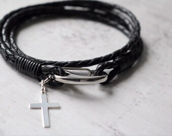 Sterling Silver Cross Bracelet - Religious Jewellery - Range of Colours & Sizes