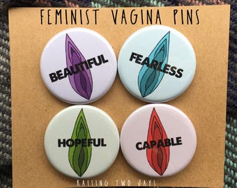 Feminist Vagina Pins - Feminism, Pink Pussyhat, Vagina Power, Women, Woman, Gift For Her, Girl Power, Pussy Power, Buttons, Magnets, Pins