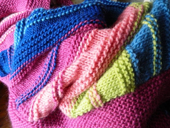 Knitted blanket Rainbow Striped. Wool Blanket 60x80. Sofa