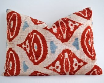 SALE! Handwoven Silk Luxury ikat velvet pillow, pillow, velvet, ikat pillow cover, velvet pillow, ikat, throw pillow, Red velvet ikat pillow