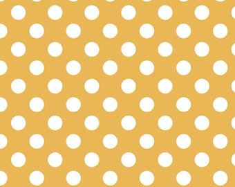 Mustard Yellow Polka Dot Fabric - Riley Blake Medium Dot - Yellow and White Dot Fabric