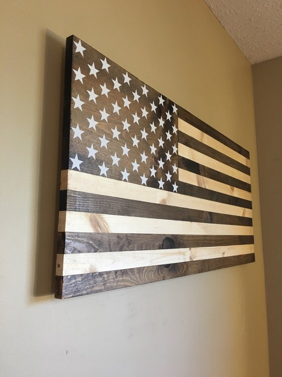 Dark walnut stained wooden American flag