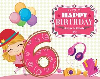 Personalize 6 year old girl Birthday Banner, Birthday Decor, Custom Poster, Wall Decor, Birthday Decorations, Party Decor, 10000152