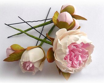 Wedding Peony Hair pins Flower Bridal hair pins Flower bridal accessory White Hair pins Set accessory Wedding hair pins Shabby wedding White