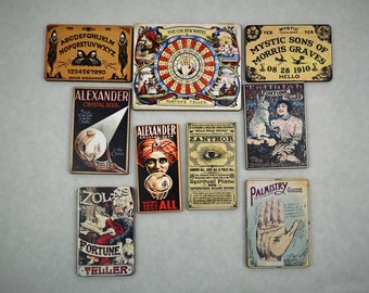 Fortune Teller, Palmistry, Ouija Board ~ 9 Vintage Graphics On Wood Cuts ~ Art Project Embellishments / Scrapbook Supplies