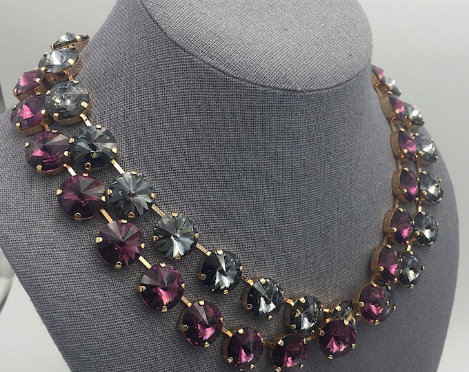 CAUTION all eye will be on you in this bold silver night Swarovski crystal 14mm rivoli antique silver collar necklace