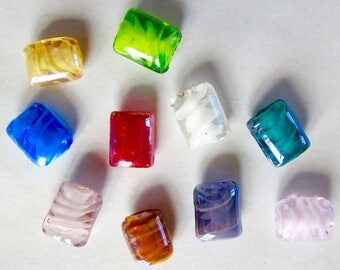 10 perles en verre multicouleur, rectangle plat