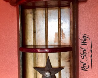 wood hanging display, wood wall decor , rustic art, reclaimed wood furniture shelving, "Vintage Inspired Semi-Circle Wall Shelf / Wall Art"