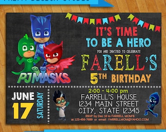PJ Masks Invitation-PJ Masks Birthday Party- PJ Masks Birthday Invitation- Invitation Personalized-Birthday Pj Mask