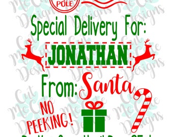 SVG DXF PNG cut file cricut silhouette cameo scrap booking Christmas Santa Sack Special Delivery (Name Not Included)