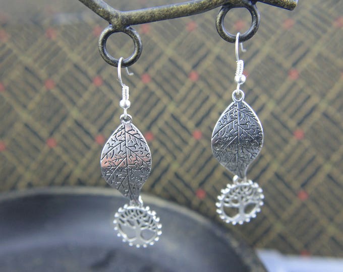 Silver Tree of Life and Leaf Earrings, Perfect Gift for Nature Lovers and a Great BoHo addition to Her Jewelry Collection