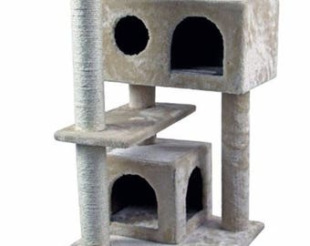 CT4-BE 50" Hiding Cat Tree Special Cat Tree Tower Condo Furniture Scratch Post Kitty Pet House Play Furniture Sisal Pole and Stairs (Beige)