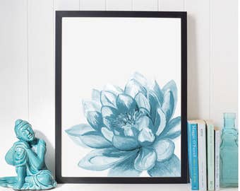 Azure Blue Lotus Flower Art, Yoga Artwork, Lotus Flower Decor, Yoga Painting, Yoga Art, blue Wall Art Print, Yoga Poster, Water lily flower