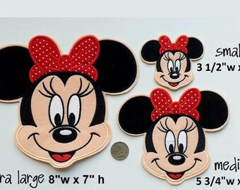 Minnie Mouse Iron on Patch - Extra Large Minnie Mouse - Medium Minnie Mouse - Small Minnie Mouse Applique' - Ready to Ship