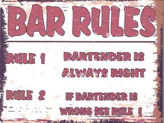 Bar Rules Metal Wall Sign Retro Vintage Style Funny