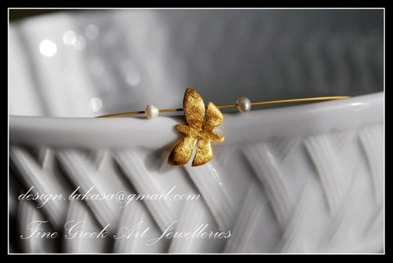 Butterfly Necklace Silver 925 Gold Plated Jewelry with Pearls Lakasa e-shop