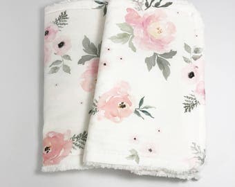 Floral Burp Cloths - Baby Burp Cloth - Baby Girl Burp Cloth - Burp Cloth Set - Watercolor floral - Pink Roses - Pink Flowers - Blush Roses