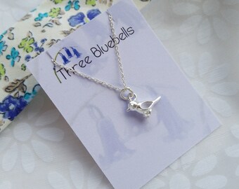 Sterling silver robin pendant necklace, bird necklace, sparrow necklace, small bird necklace