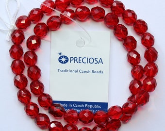 8mm Red Beads Ruby Red Preciosa Czech Glass Faceted Rounds 16 inch Strand 50 Beads