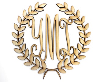 Monogram Wreath Wood Sign - Monogram Wall Decor - Vine Monogram Sign - Wooden Sign - Wood Wall Art (Different Sizes & Colors Available)