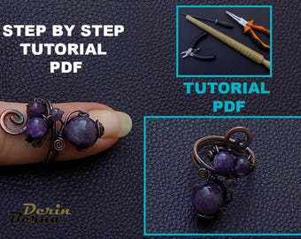 Wire wrap tutorial,jewelry tutorials,ring tutorial,beading tutorials and patterns,wire wrapped jewelry,wire wrapped ring,PDF pattern