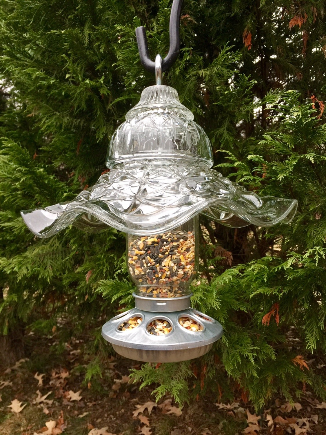 Hanging Glass Bird feeder Repurposed Glass by StonehouseStyled