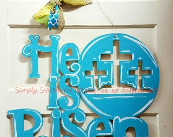 He is Risen - Easter Door hanger - Spring Door Hanger - Wooden door hanger - Easter door decor - wood Door Decor - Jesus