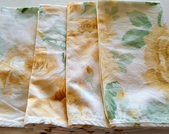 Dinner Napkins (4) RACHEL ASHWELL Simply Shabby Chic / Yellow Floral Floris / Vintage / Cottage Style / Cotton Percale / INDIA / Bargain Box