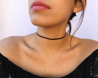 Delicate thin black choker/Simple black chokers/one layer choker/black leather choker/small choker/think black chokers/chokers for women