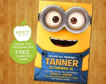 Minion Invitation, Minion Birthday, Minion Party, Minion, FREE Thank you Card!