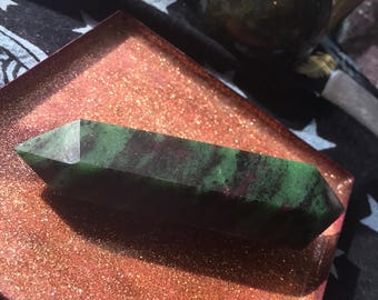 Double terminated green ruby zoistite
