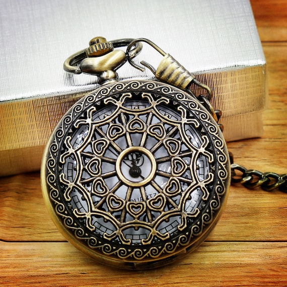 Set of 8 Antique Bronze Pocket Watch Steampunk Quartz Pocket Watch with Pocket Watch chain-Groomsmen Gift-Wedding gift by MichaelGiftWare steampunk buy now online